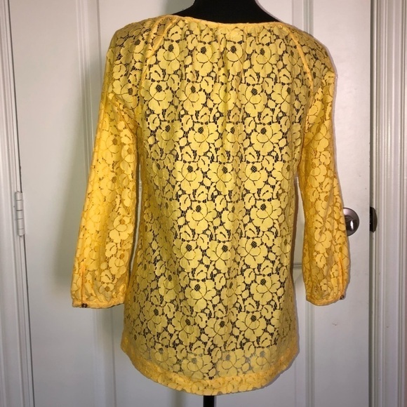 Charter Club 3/4 Sleeve Yellow Lace Top Size PP - Picture 3 of 10